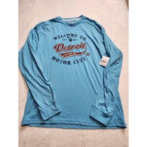 NWT Salt Creek Detroit Motor City Long Sleeve Tee Mens Large Blue Graphic Shirt